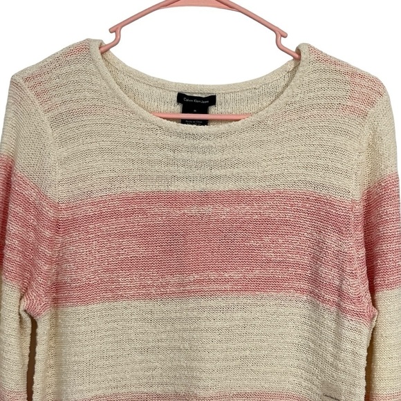 NWT Calvin Klein Pastel Pink and Cream Lightweight Sweater Size Medium - Picture 3 of 11